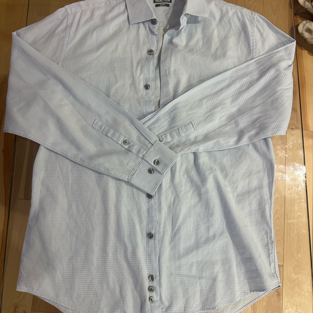 Kenneth Cole Light Blue Checkered Dress Shirt